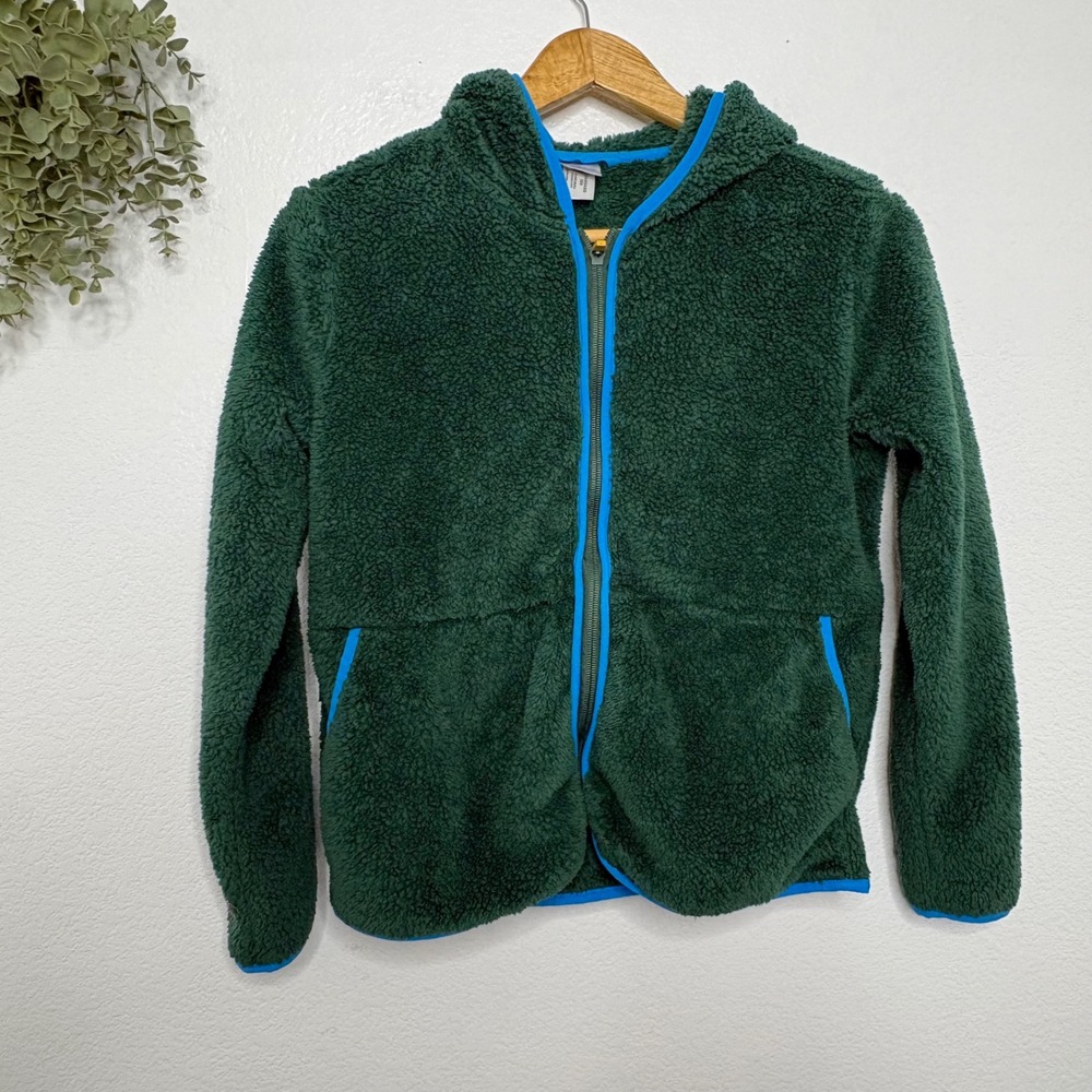 Hanna Andersson Kids Green Sherpa Fleece Full Zip‎ Hooded Jacket Size 12 150cm